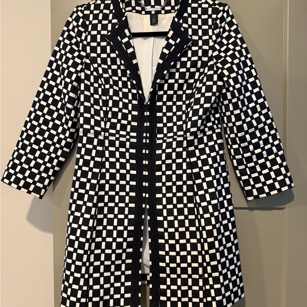 Black and White Checkered Women's Coat